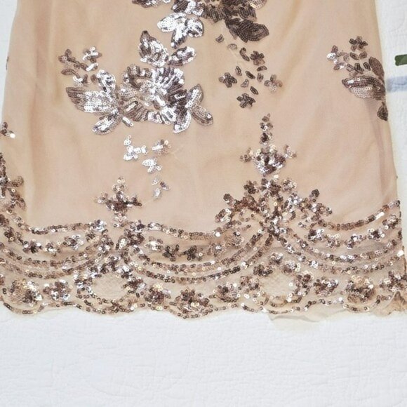 CBR Women's Mini Formal Dress Size Medium Nude Rose Gold Sequins Wedding Evening - Picture 7 of 14